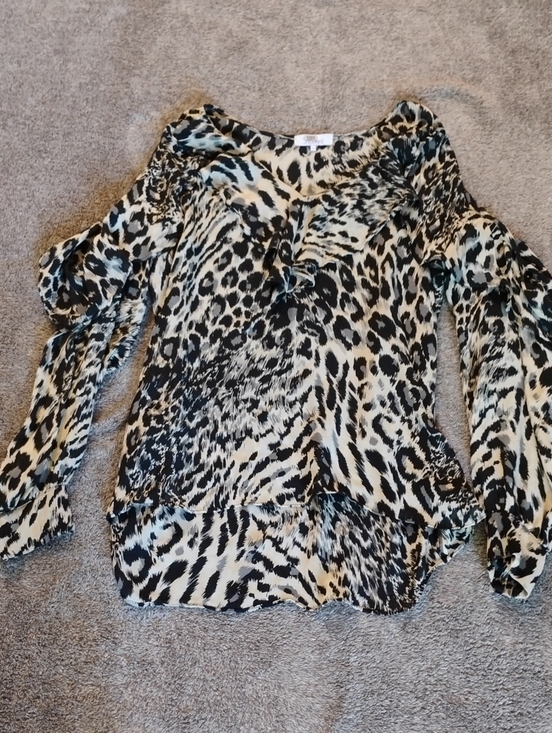 Parker Tops - Parker Silk Animal Blouse Cut Out Shoulder Ruffled